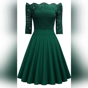 MISSMAY Women's Vintage Floral Lace Half Sleeve Boat Neck Formal Swing Dress